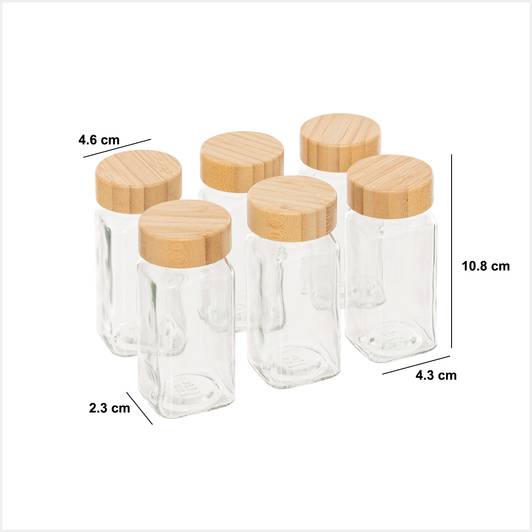 Lot de 6 Pots à Épices en Verre 120 ml avec Couvercle Bambou – Rangement Cuisine