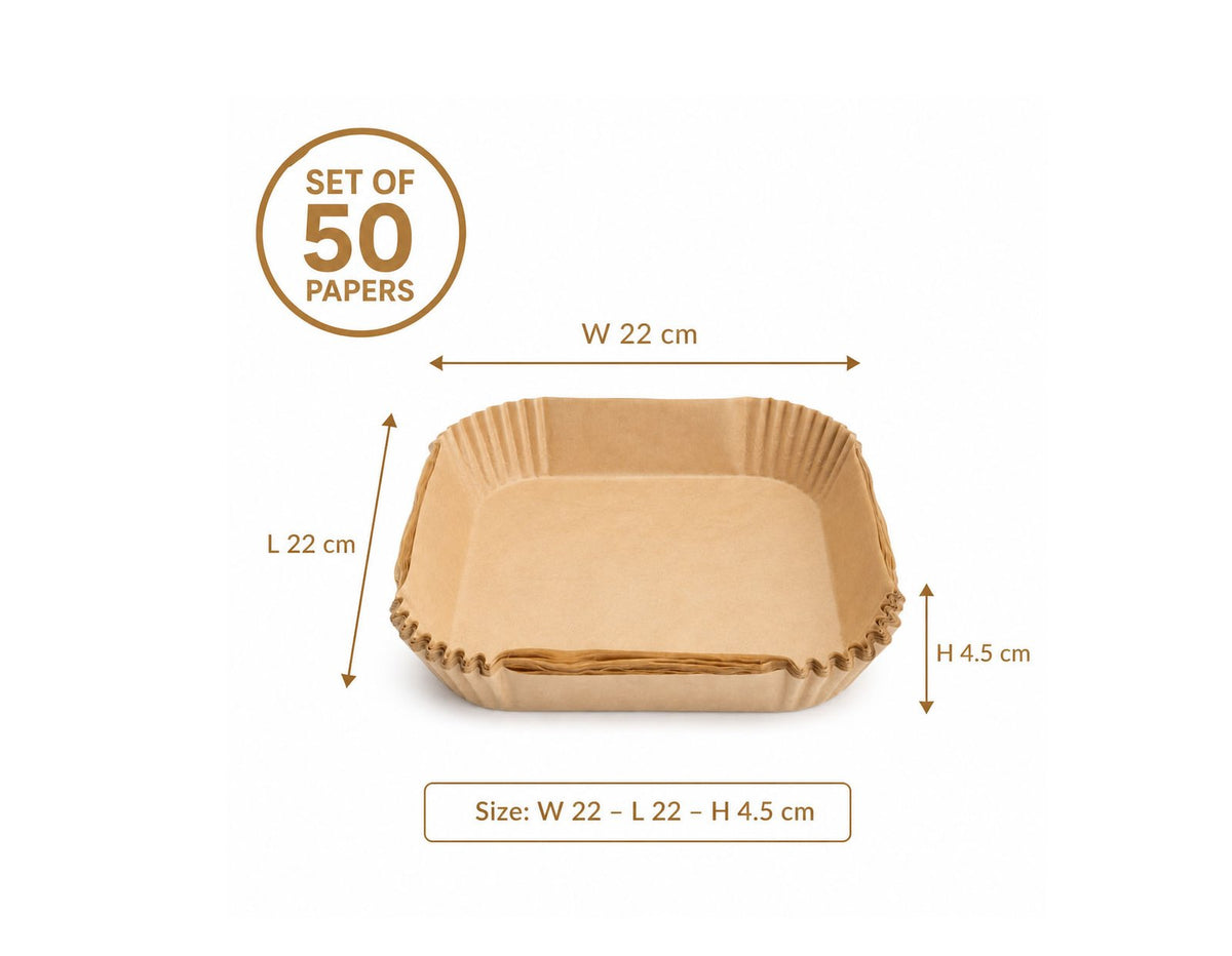 Papier Sulfurisé pour Air Fryer – Lot de 50 Feuilles Carrées