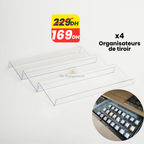 Lot de 4 organisateurs de tiroir à épices en plexiglass transparent