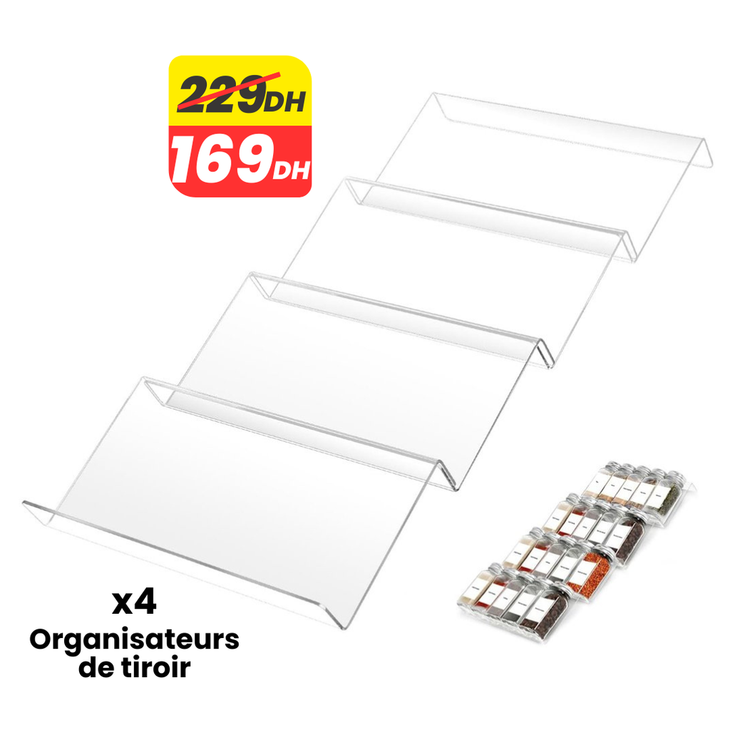 Lot de 4 Organisateurs de Tiroir à Épices en Plexiglass