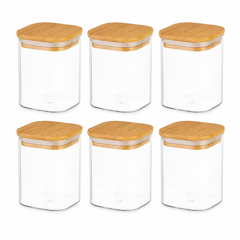 Lot de 6 Bocaux en Verre Carrés 425 ml