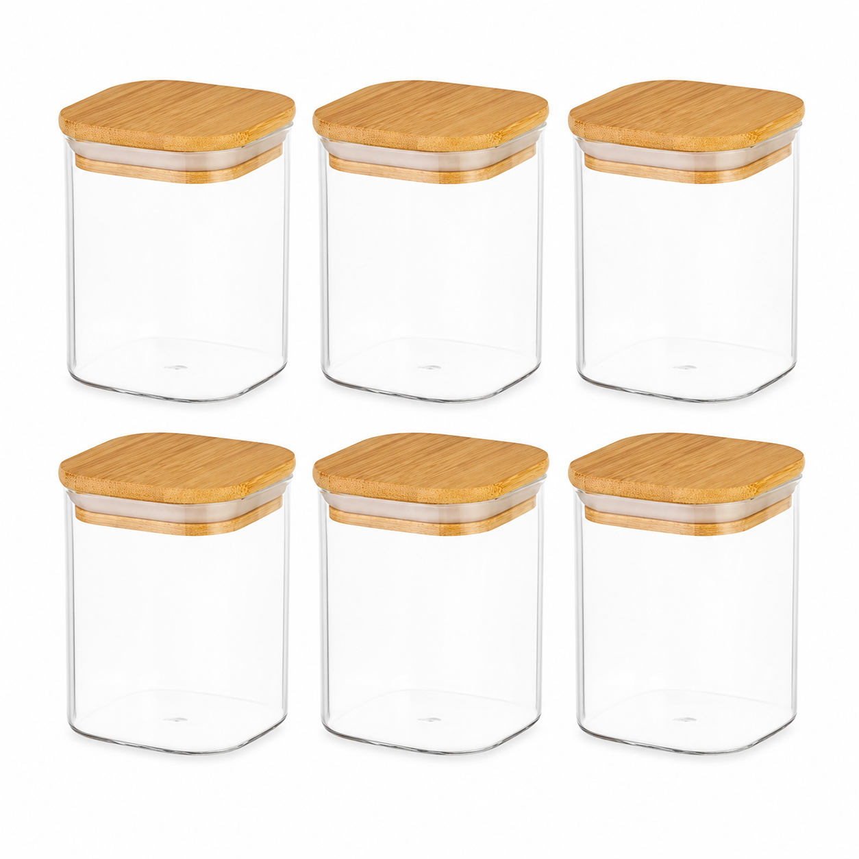 Lot de 6 Bocaux en Verre Carrés 425 ml