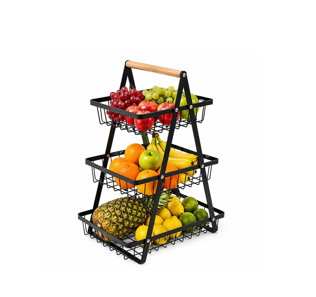 Organisateur à Fruits à 3 Niveaux avec Poignée en Bois