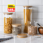 Ensemble de 4 Bocaux Hermétiques en Verre avec Couvercles en Bambou