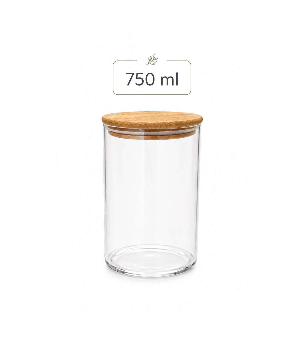 Bocal en Verre Rond 750ML avec Couvercle en Bambou Hermétique
