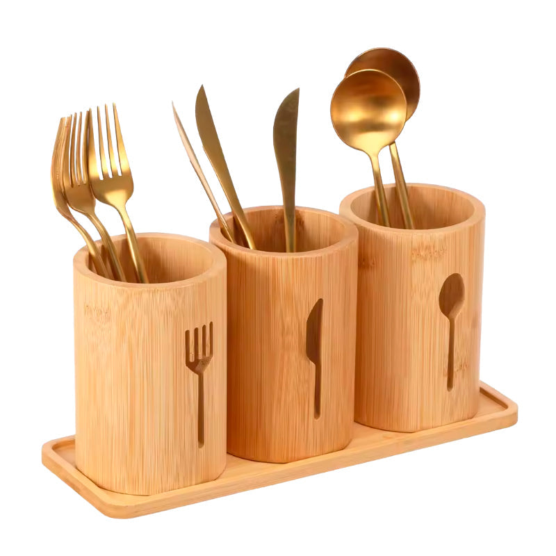 Ensemble Porte-Couverts en Bambou avec Plateau