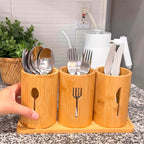 Ensemble Porte-Couverts en Bambou avec Plateau