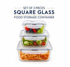Ensemble de 3 Boîtes de Conservation Alimentaire Carrées en Verre