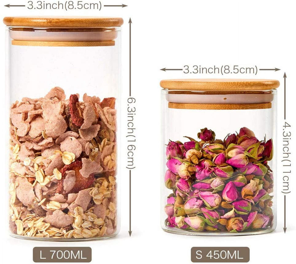 Ensemble de 6 Bocaux avec Couvercles en Bambou – 2 Tailles