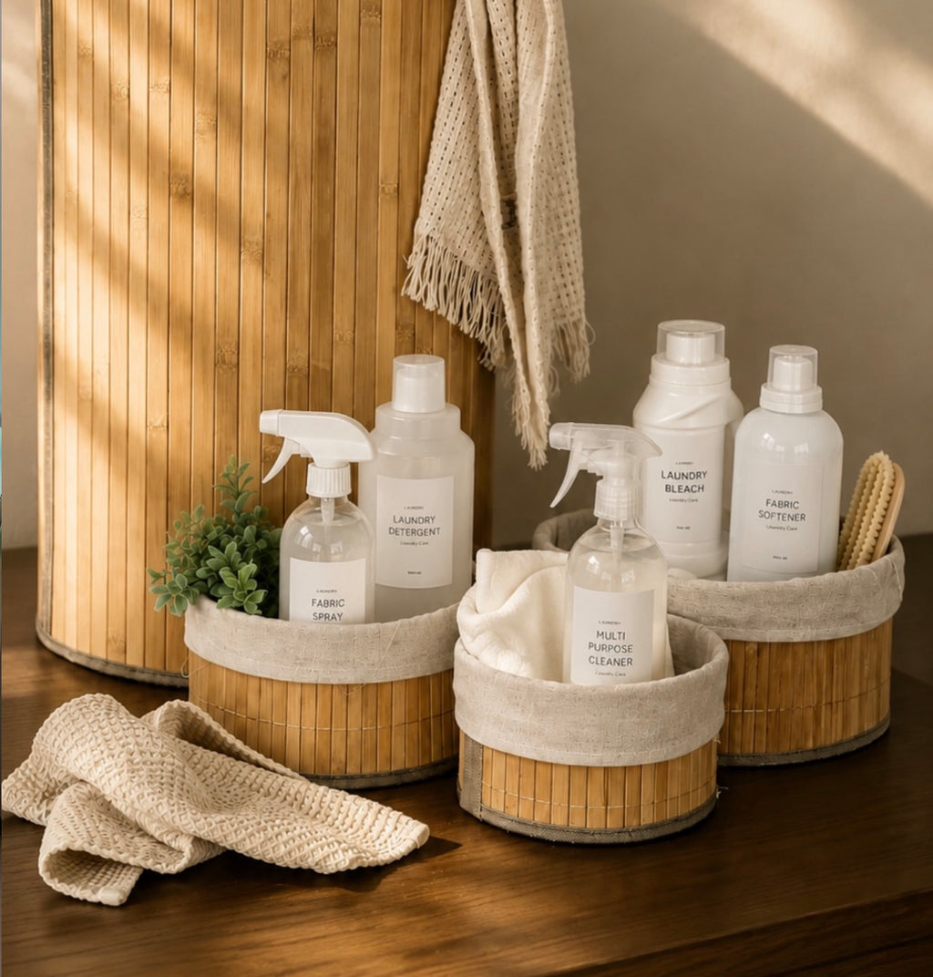 Set de 3 Paniers de Rangement en Bambou avec Intérieur Tissu