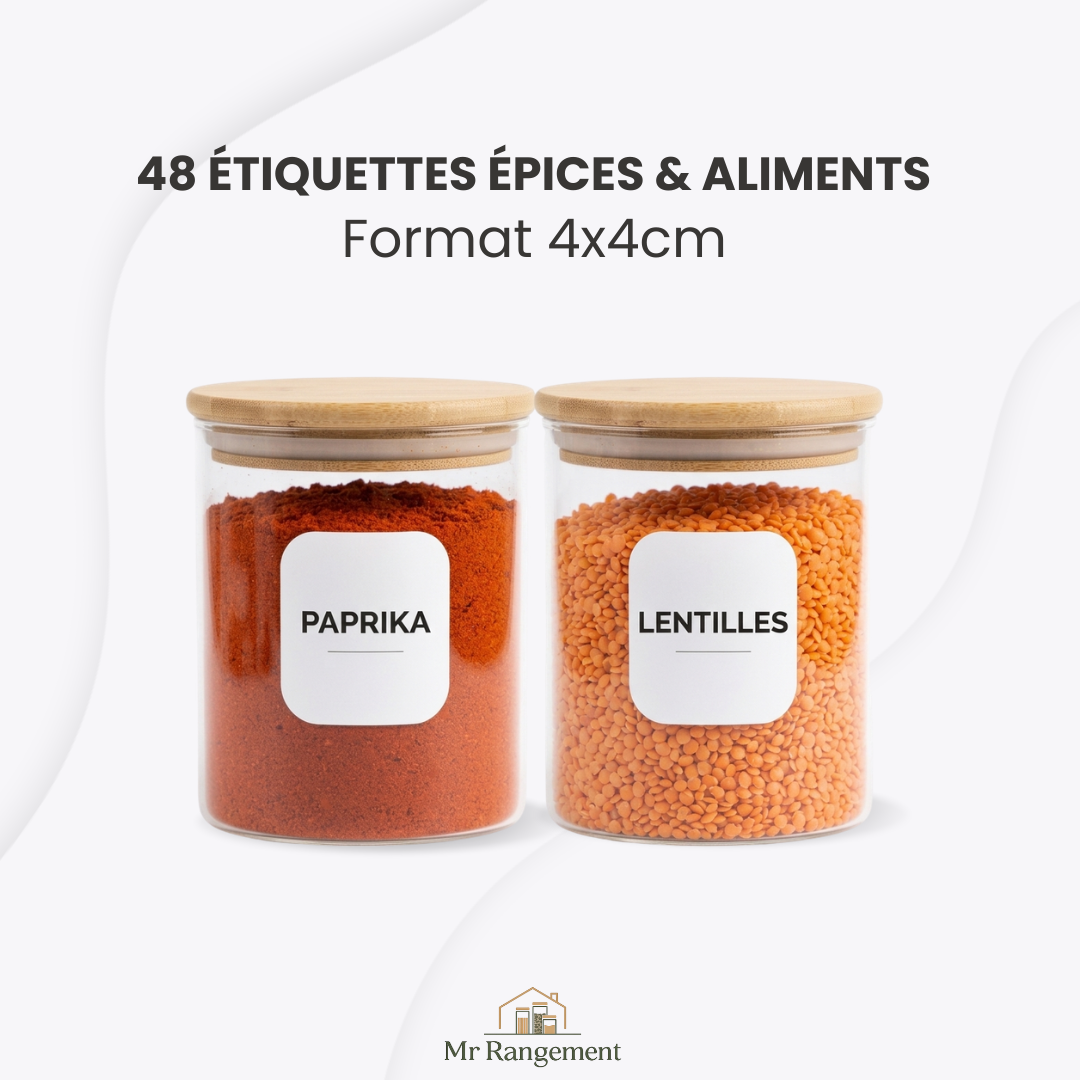 Feuille de 48 Étiquettes Adhésives pour Épices & Aliments