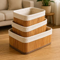 Set de 3 Paniers de Rangement en Bambou avec Intérieur Tissu