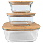 Lot de 3 Boîtes de Conservation en Verre avec Couvercle en Bambou