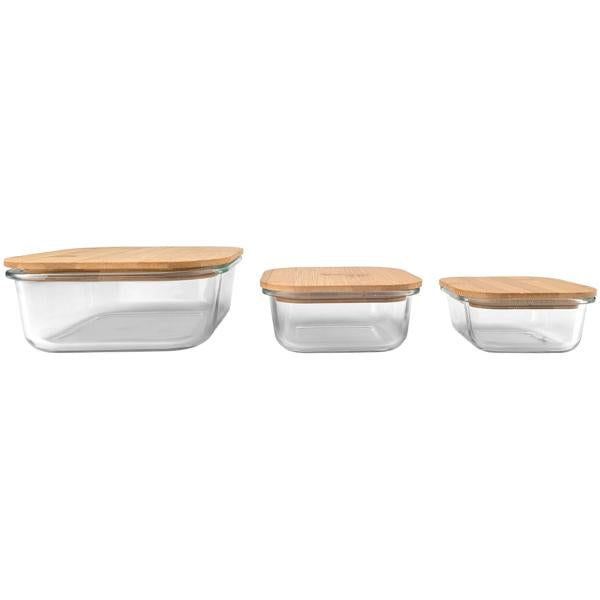 Lot de 3 Boîtes de Conservation en Verre avec Couvercle en Bambou
