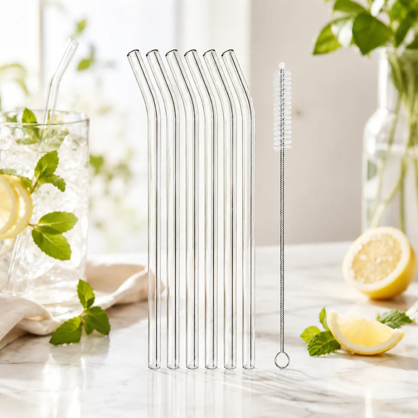 Set de 5 Pailles en Verre Réutilisables avec Brosse de Nettoyage