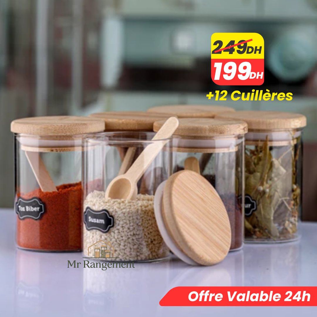 Lot de 12 Bocaux à Épices 400ml + 12 étiquettes