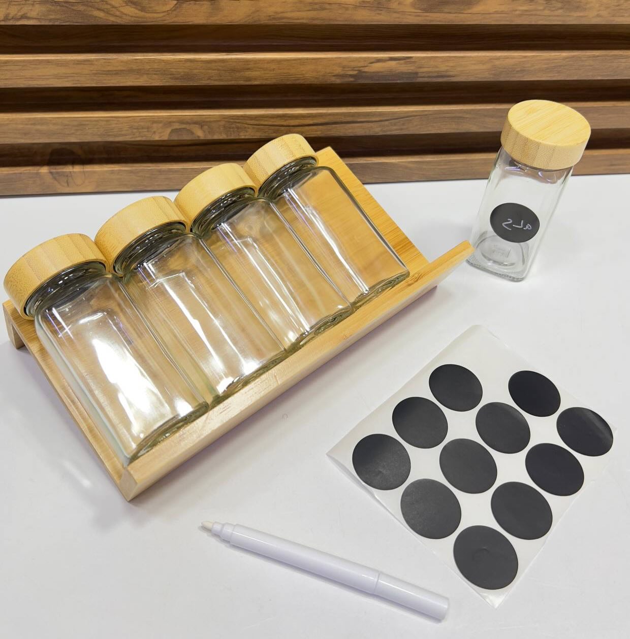 Ensemble de 5 Pots à Épices 120 ml avec Support et 12 Étiquettes