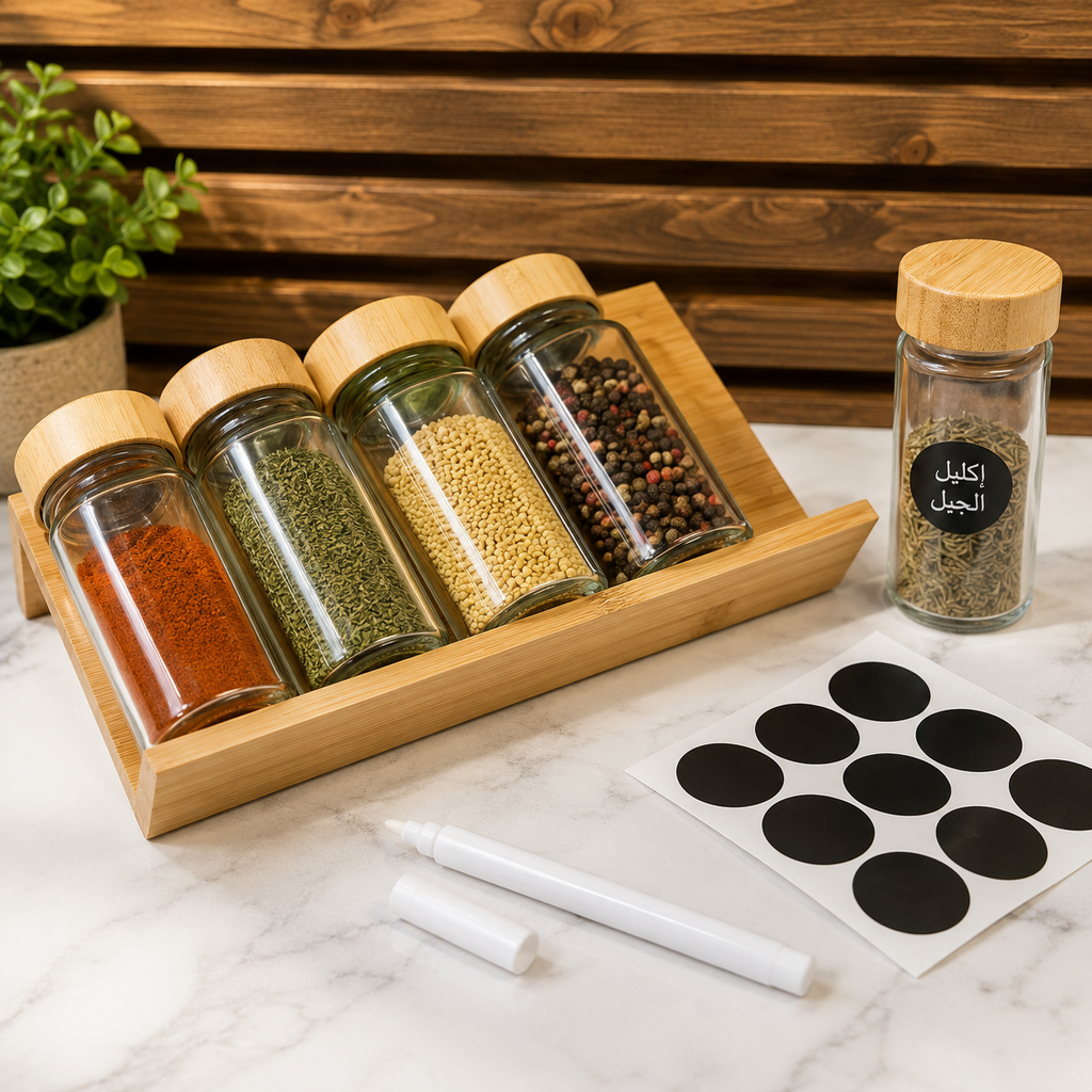 Ensemble de 5 Pots à Épices 120 ml avec Support et 12 Étiquettes