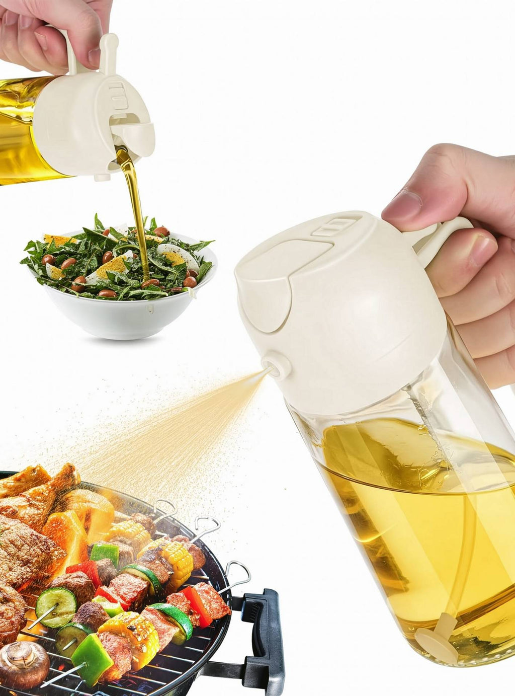 Flacon d’Huile en Verre avec Vaporisateur & Bec Verseur – 420 ml