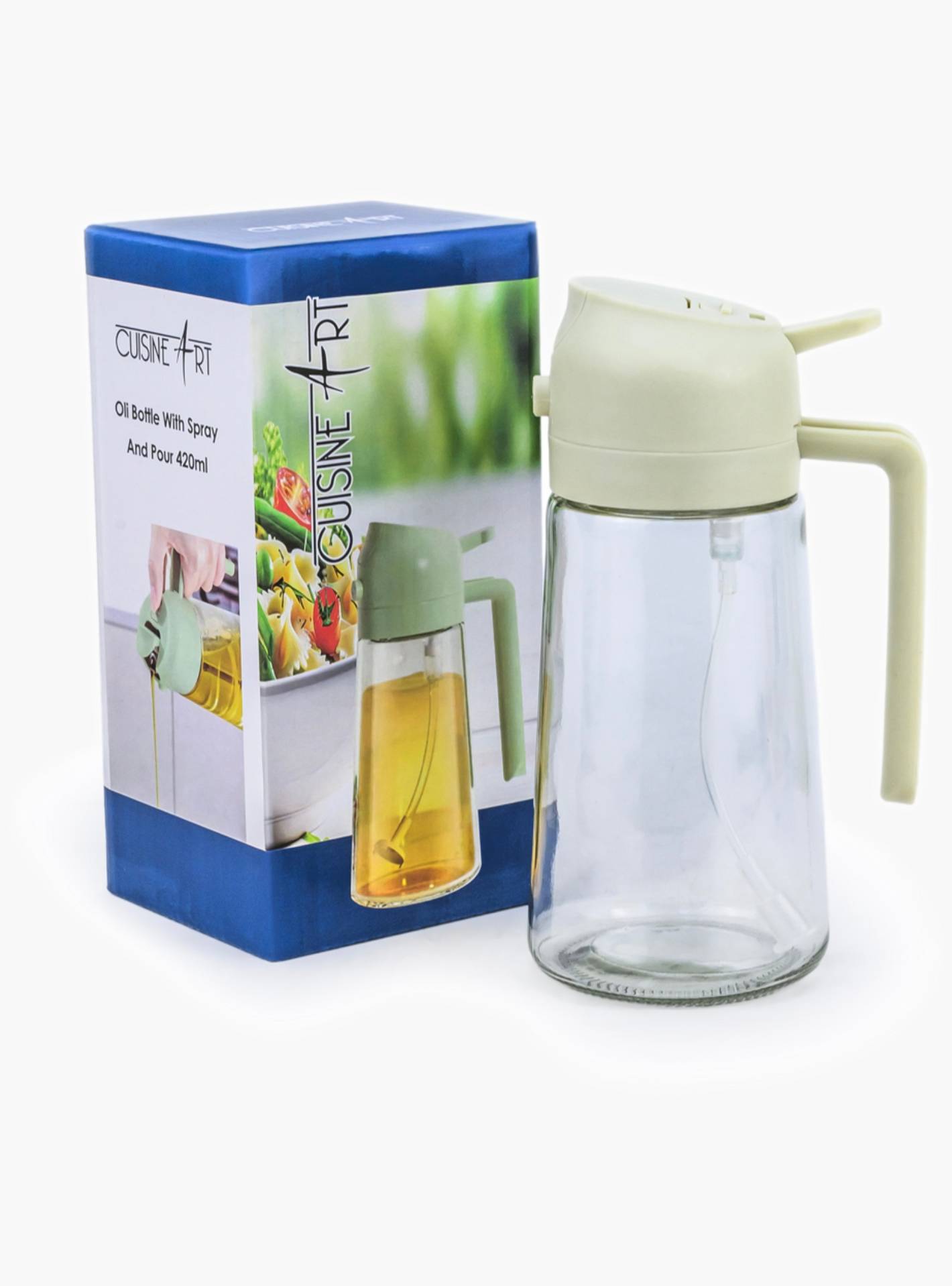 Flacon d’Huile en Verre avec Vaporisateur & Bec Verseur – 420 ml