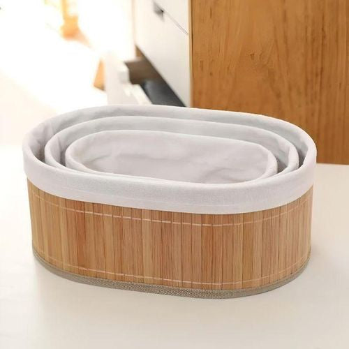 Set de 3 Paniers de Rangement en Bambou avec Intérieur Tissu