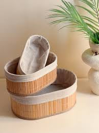 Set de 3 Paniers de Rangement en Bambou avec Intérieur Tissu
