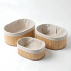 Set de 3 Paniers de Rangement en Bambou avec Intérieur Tissu