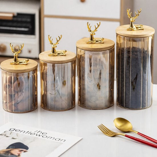 Lot de 4 Bocaux de Conservation en Verre avec Couvercle Hermétique en Bambou