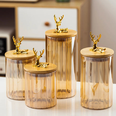 Lot de 4 Bocaux de Conservation en Verre avec Couvercle Hermétique en Bambou