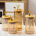 Lot de 4 Bocaux de Conservation en Verre avec Couvercle Hermétique en Bambou