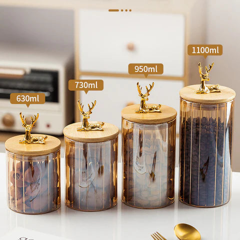 Lot de 4 Bocaux de Conservation en Verre avec Couvercle Hermétique en Bambou