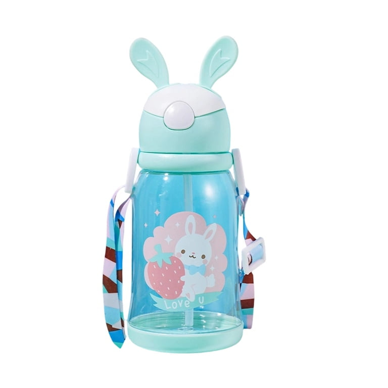 Gourde 600 ml avec Paille & Bandoulière – Motif Lapin, Étanche et Sans BPA