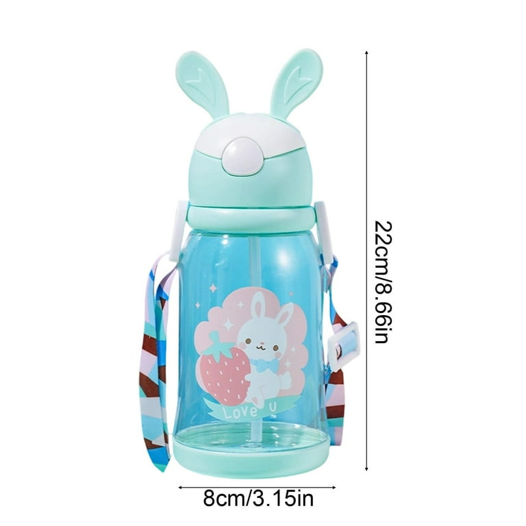 Gourde 600 ml avec Paille & Bandoulière – Motif Lapin, Étanche et Sans BPA
