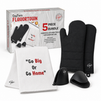 Set de Cuisine 5 Pièces – 2 Gants de Four, 2 Manchons de Protection & 1 Essuie-Mains