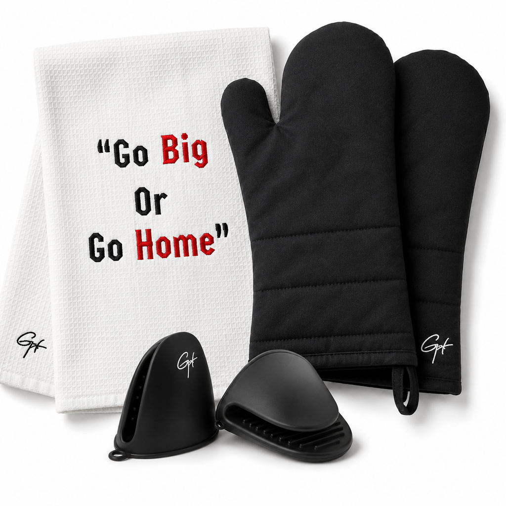 Set de Cuisine 5 Pièces – 2 Gants de Four, 2 Manchons de Protection & 1 Essuie-Mains
