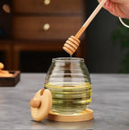 Pot à Miel en Verre Borosilicate 250 ml avec Cuillère et Couvercle