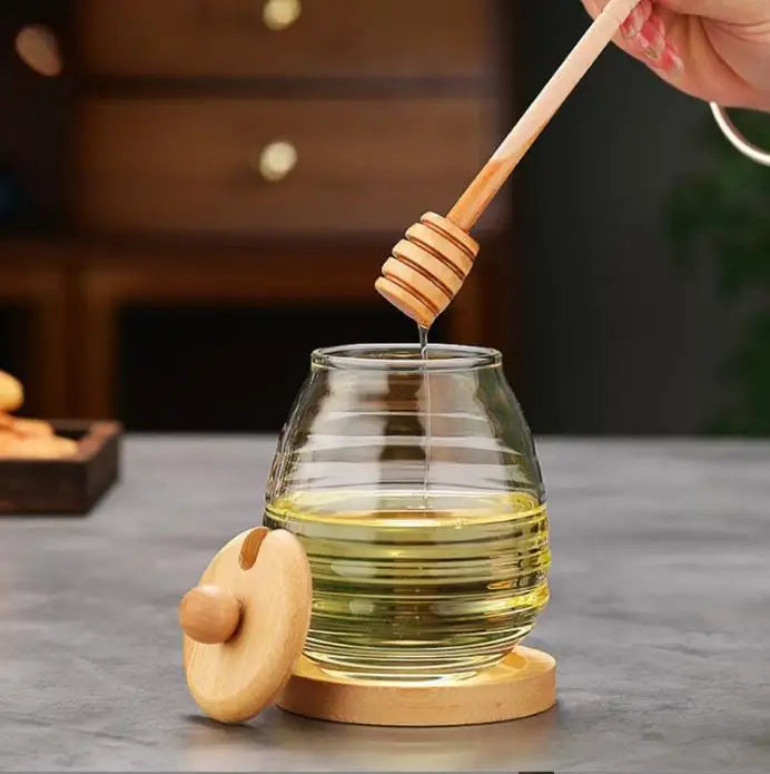 Pot à Miel en Verre Borosilicate 250 ml avec Cuillère et Couvercle