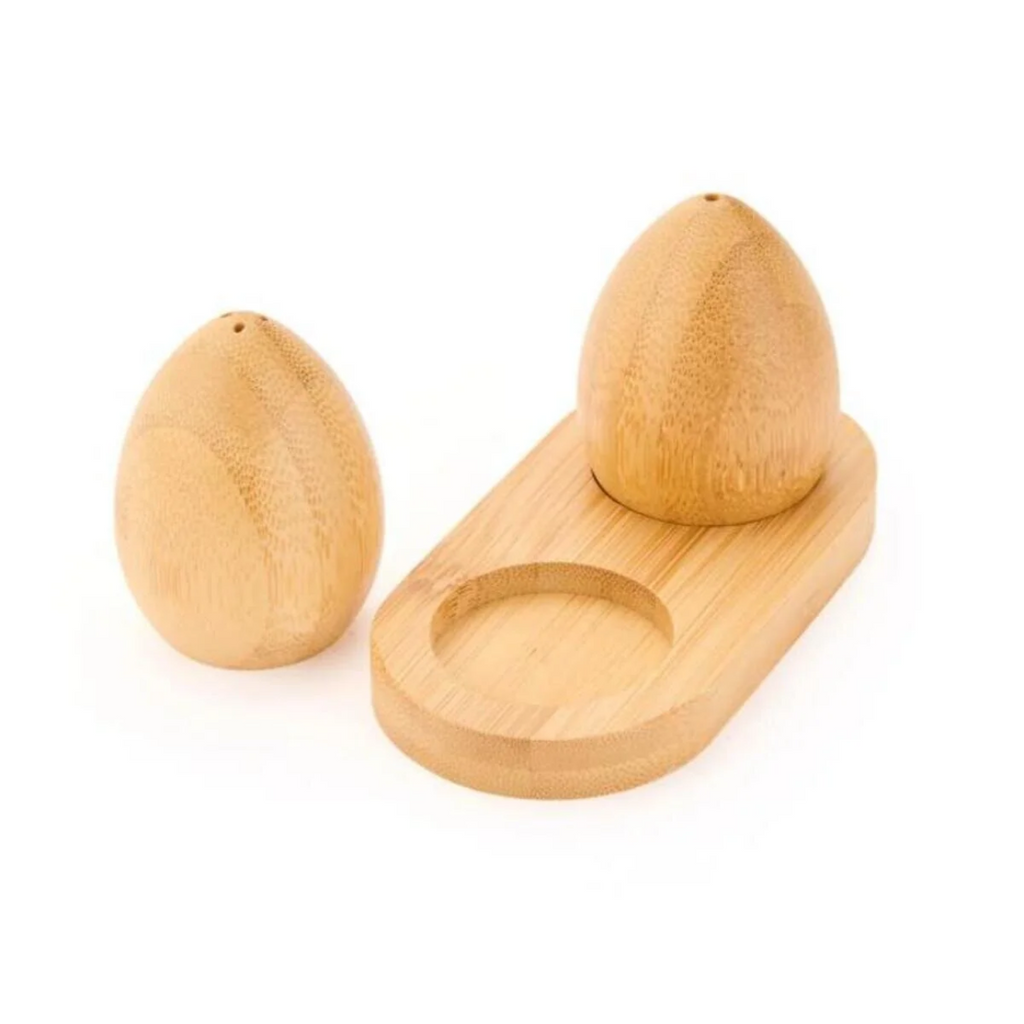 Ensemble Salière et Poivrière en Bambou avec Support en Bois – 2 Pièces