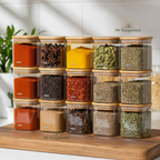 Lot de 12 Bocaux à Épices Carrés 425ml + 12 étiquettes
