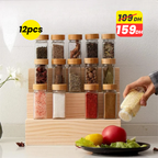 Lot de 12 Pots à Épices en Verre 120 ml avec Couvercle Bambou