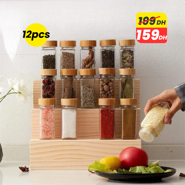 Lot de 12 Pots à Épices en Verre 120 ml avec Couvercle Bambou