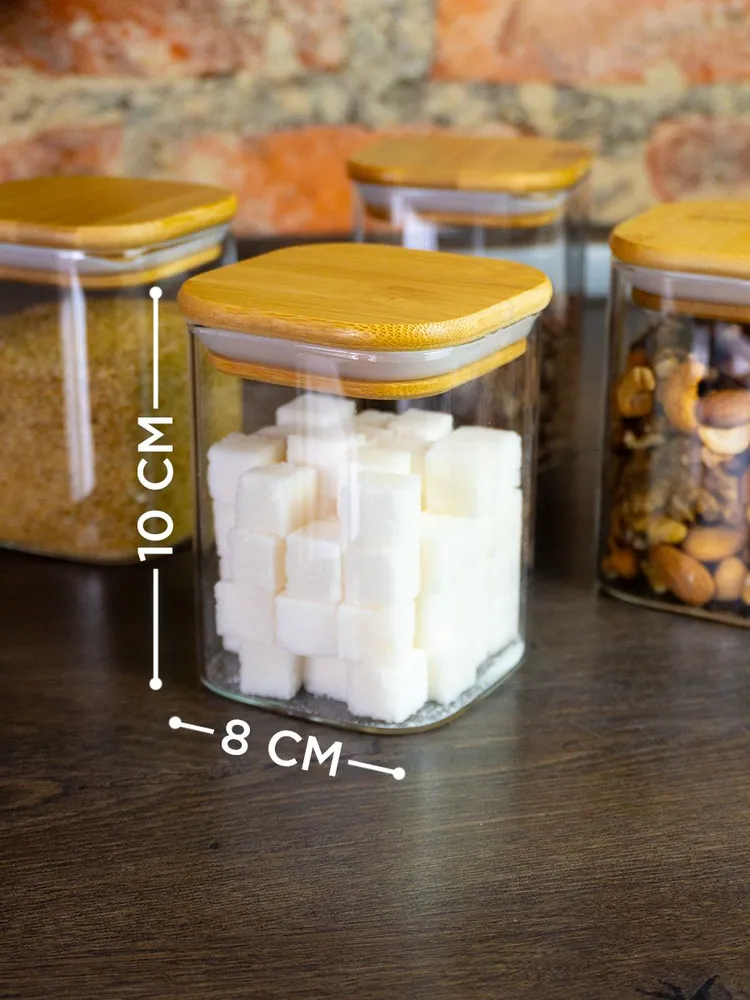 Lot de 6 Bocaux en Verre Carrés 425 ml