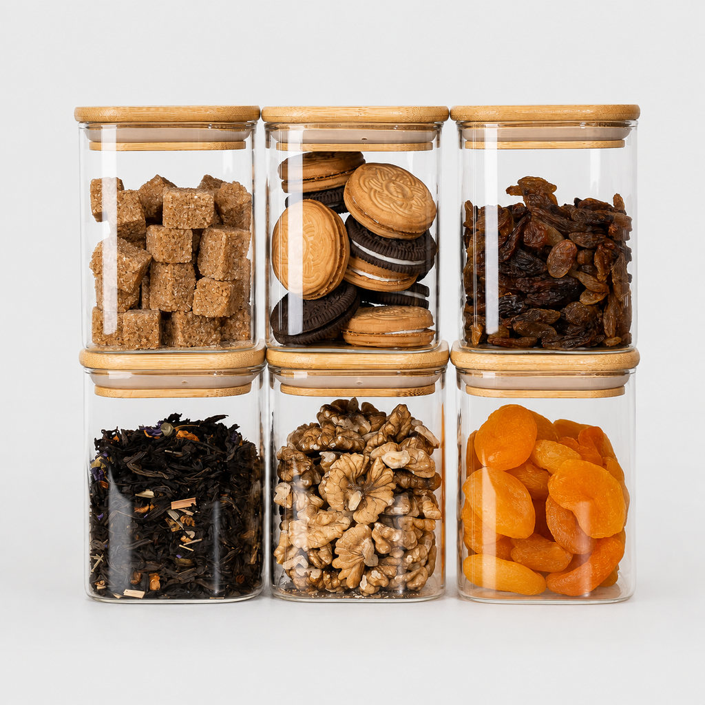 Lot de 6 Bocaux en Verre Carrés 425 ml