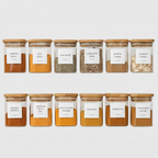 Lot de 12 Bocaux à Épices Carrés 425ml + 12 étiquettes