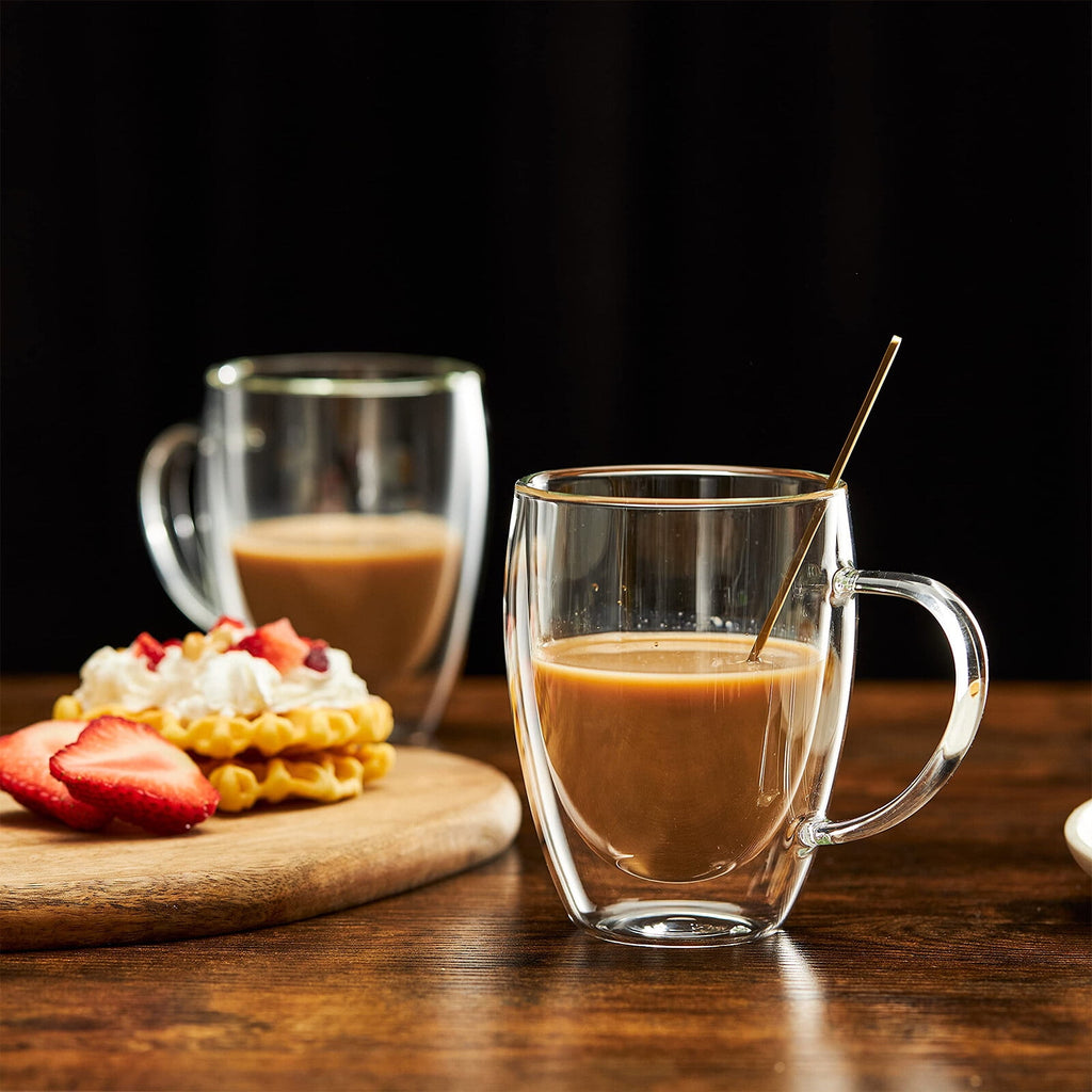 Lot de 2 Tasses à Café 350ml Double Paroi en Verre Transparent