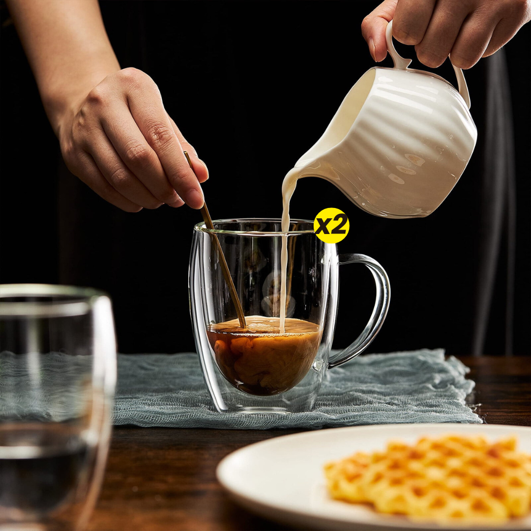 Lot de 2 Tasses à Café 350ml Double Paroi en Verre Transparent