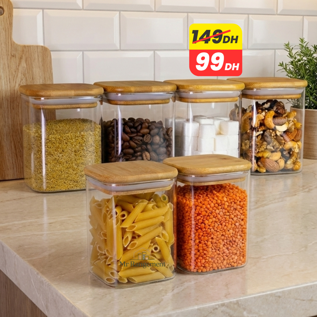 Lot de 6 Bocaux en Verre Carrés 425 ml