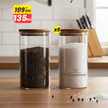 Lot de 6 bocaux hermétiques en verre 600 ml avec couvercles en bambou