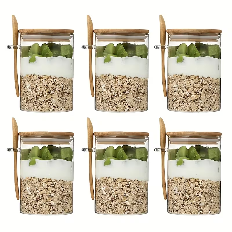 Pack 6 Bocaux 550ml avec Cuillères Intégrées