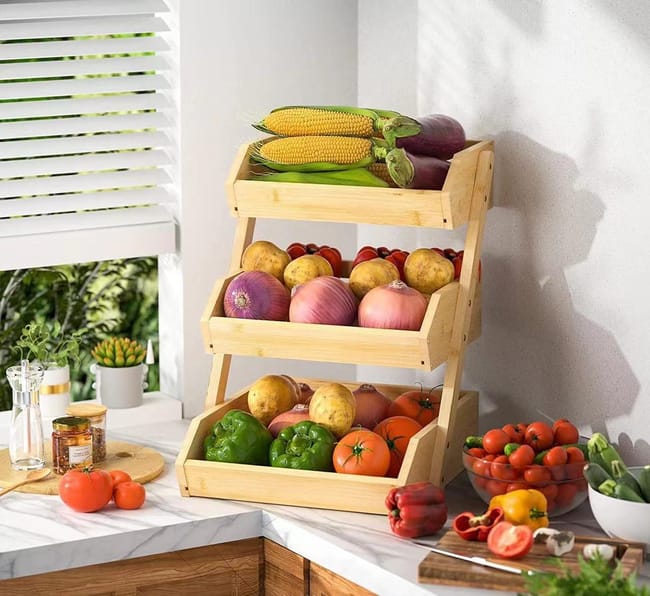 Panier à Fruits en Bambou à 3 Niveaux